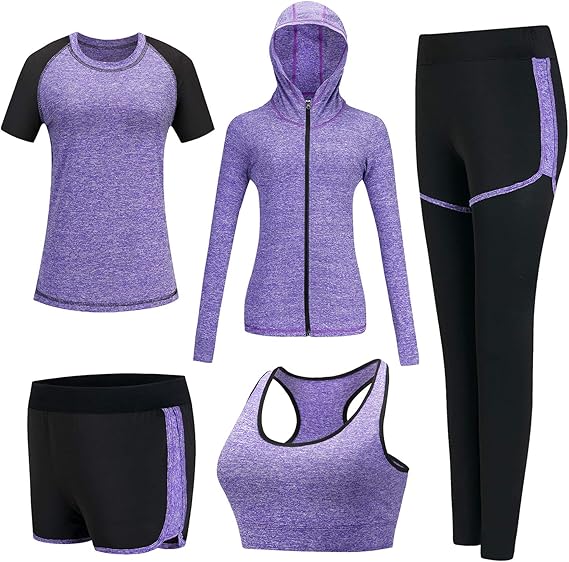 5pcs Workout Outfits for Women Athletic Sets Sport Suits Yoga Gym Fitness Exercise Clothes Jogging Tracksuits