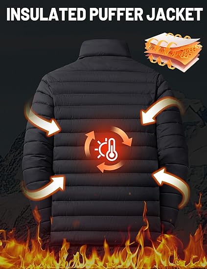Men's Lightweight Puffer Jacket Winter Quilted Puffy Jackets Warm Water-Resistant Windproof Insulated Coats