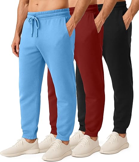3 Pack: Men's Fleece Elastic Bottom Jogger Sweatpants with Pockets (Available in Big & Tall)