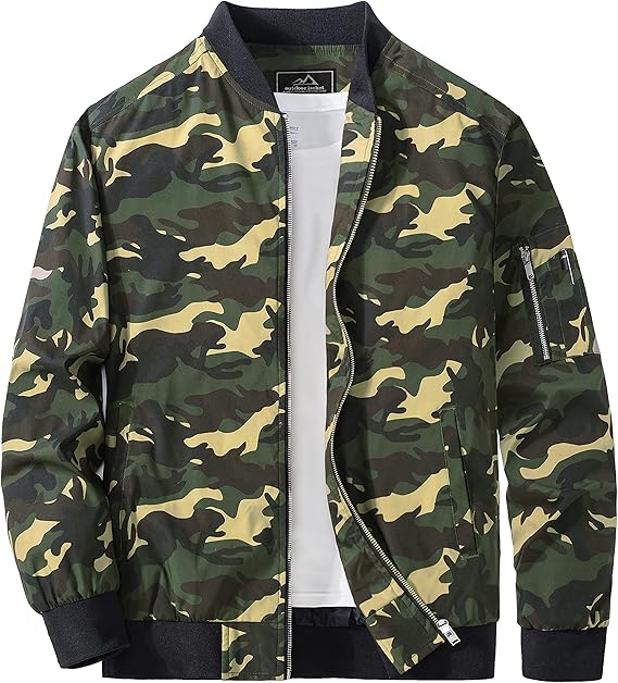Men's Bomber Jacket Lightweight Casual Windbreaker Spring Fall Zip Up Coat with 5 Pocket