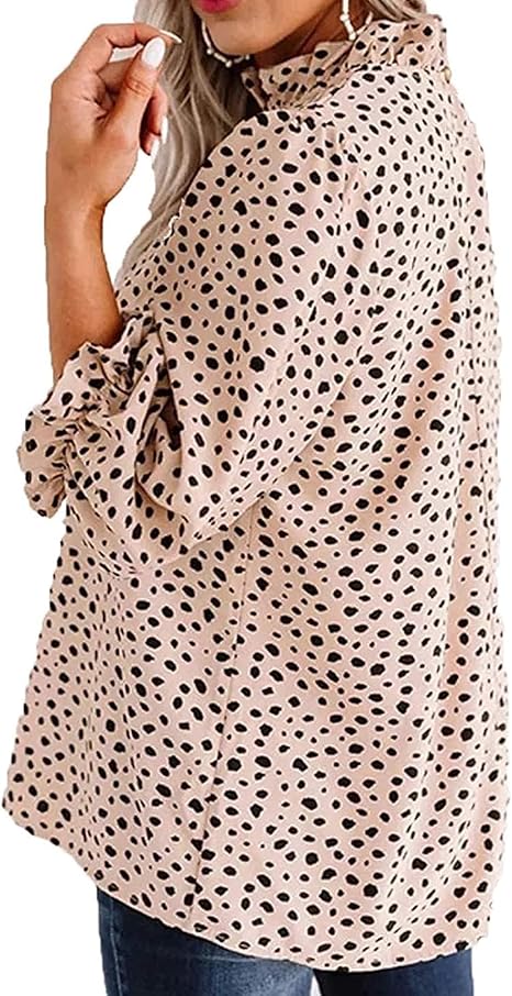 Avanova Women Polka Dot Long Sleeve Blouse – Mock Neck Ruffle Top | Marwa Clothing
