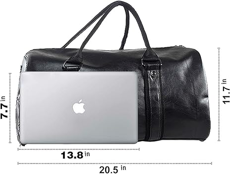 Marwa Clothing Premium Leather Travel Duffel Bag with Shoe Compartment – Waterproof Weekender & Carry-On Overnight Bag for Men & Women – Black