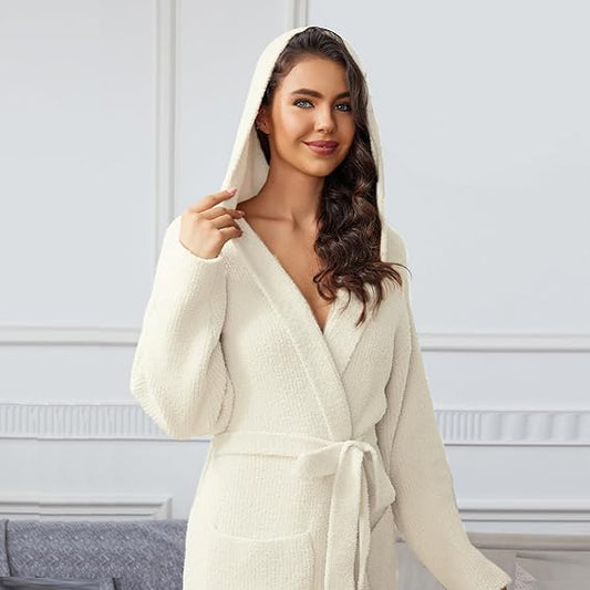 MH MYLUNE HOME Women’s Plush Robe – Ultra Soft Fuzzy Spa Bathrobe with Pockets | Cozy Calf-Length Loungewear