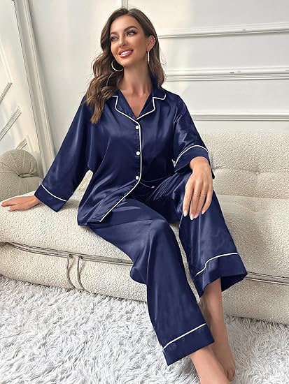 Marwa Clothing Women’s 5-Piece Silk Satin Pajama Set | Luxury Loungewear & Sleepwear (XS-XXL)