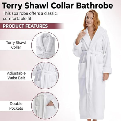 Unisex Cotton Terry Bathrobe – Shawl Collar Spa Robe for Men & Women | One Size Absorbent Long wear