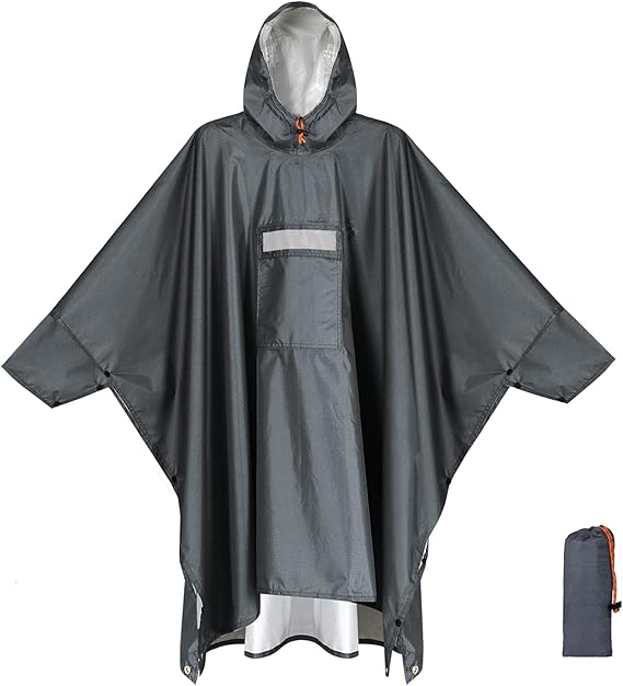 Hooded Rain Poncho for Adults Waterproof Lightweight Rain Coat for Men Women Reusable Rain Jacket for Emergency Outdoor