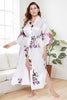 BABEYOND Women’s Long Satin Kimono Robe – Elegant Nightgown with Peacock & Blossom Print | Silky Loungewear