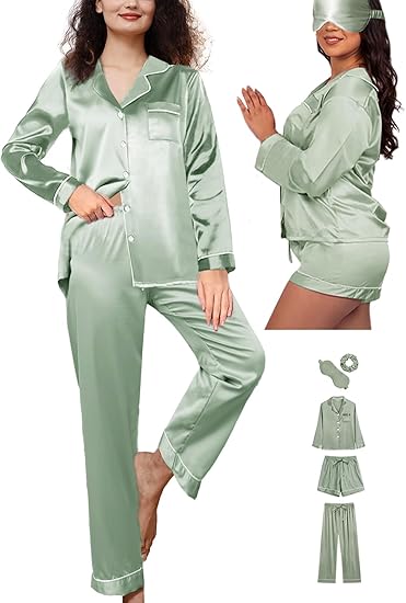 Marwa Clothing Women’s 5-Piece Silk Satin Pajama Set | Luxury Loungewear & Sleepwear (XS-XXL)