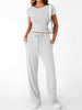 Trendy Queen Women’s 2-Piece Summer Sweatsuit – Wide Leg Pants & Side-Ruched Crop Top | Marwa Clothing