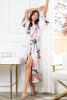 BABEYOND Women’s Long Satin Kimono Robe – Elegant Nightgown with Peacock & Blossom Print | Silky Loungewear