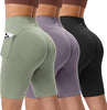 BLUELILY 3 Pack Women's Biker Shorts with Pockets 5" 8" Seamless High Waisted Tummy Control Workout Shorts for Running Gym
