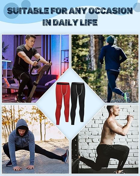 Hicarer 6 Pack Men's Compression Pants Workout Pants Athletic Compression Leggings Running Tights for Men Sport Supplies