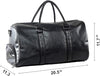 Marwa Clothing Premium Leather Travel Duffel Bag with Shoe Compartment – Waterproof Weekender & Carry-On Overnight Bag for Men & Women – Black