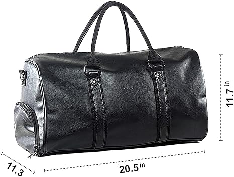 Marwa Clothing Premium Leather Travel Duffel Bag with Shoe Compartment – Waterproof Weekender & Carry-On Overnight Bag for Men & Women – Black