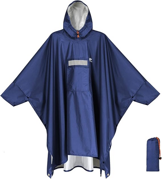 Hooded Rain Poncho for Adults Waterproof Lightweight Rain Coat for Men Women Reusable Rain Jacket for Emergency Outdoor