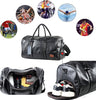 Marwa Clothing Premium Leather Travel Duffel Bag with Shoe Compartment – Waterproof Weekender & Carry-On Overnight Bag for Men & Women – Black