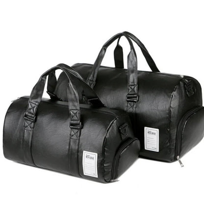 Marwa Clothing Premium Leather Travel Duffel Bag with Shoe Compartment – Waterproof Weekender & Carry-On Overnight Bag for Men & Women – Black