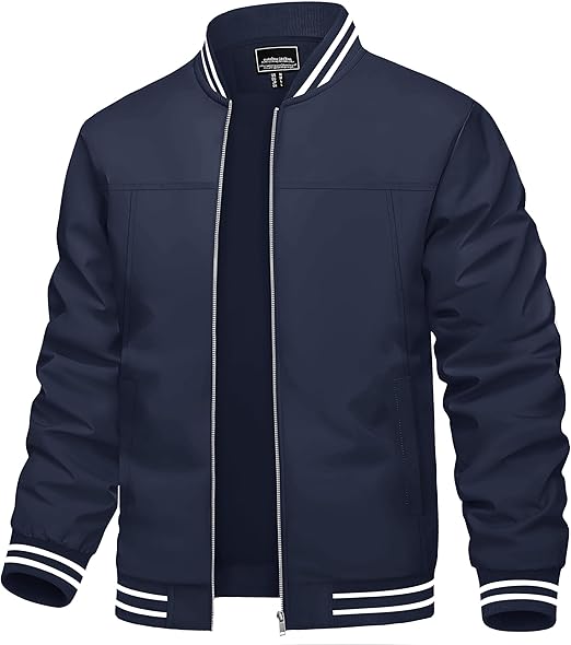 Men's Lightweight Jacket Casual Spring Fall Windbreaker Bomber Zip Up Coat With Pocket