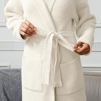 MH MYLUNE HOME Women’s Plush Robe – Ultra Soft Fuzzy Spa Bathrobe with Pockets | Cozy Calf-Length Loungewear