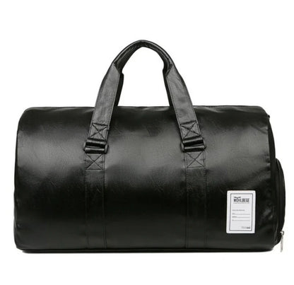 Marwa Clothing Premium Leather Travel Duffel Bag with Shoe Compartment – Waterproof Weekender & Carry-On Overnight Bag for Men & Women – Black