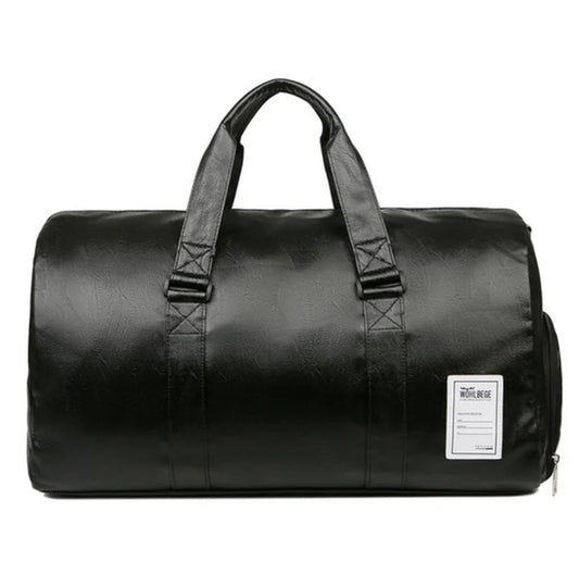 Marwa Clothing Premium Leather Travel Duffel Bag with Shoe Compartment – Waterproof Weekender & Carry-On Overnight Bag for Men & Women – Black