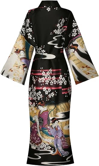 Women’s Floral Satin Kimono Robe – Long Silky Bathrobe & Loungewear | Elegant Printed Sleepwear by Marwa Clothing